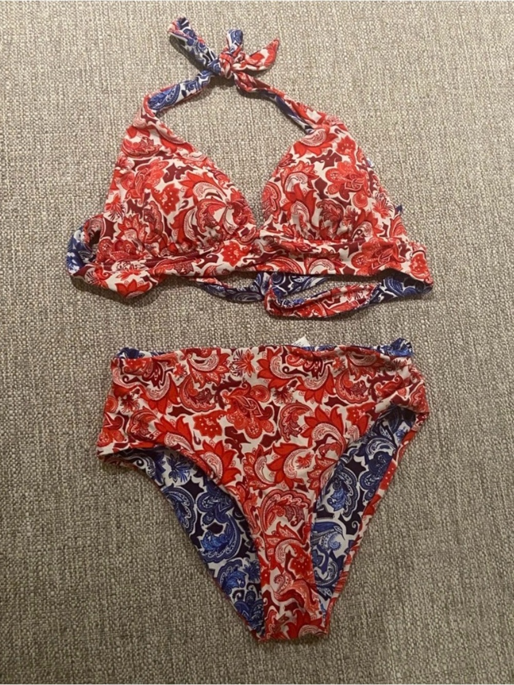 Reversible High-Waist Bikini Set - Blue & Red